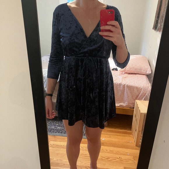 Lulus Dresses & Skirts - Blue Velvet Mini Wrap Dress